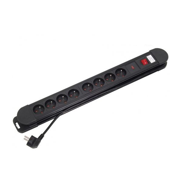 Cablu Prelungitor cu 8 Prize si Impamantare, Lungime 1,5m, Putere 2300W, Protectie Copii, Buton ON/OFF, Culoare Negru